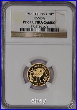 1986-P Gold Panda 5-Coin Set NGC PF69 Ultra Cameo