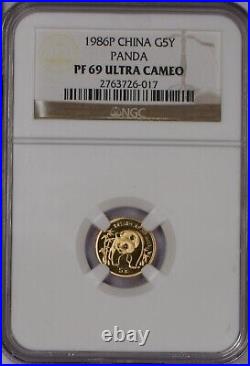 1986-P Gold Panda 5-Coin Set NGC PF69 Ultra Cameo