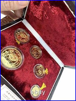 1986 Panda 5-coin Set 1.9 Oz Goldoriginal Box & Coa5 10 25 50 100y Yuanchina