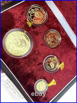 1986 Panda 5-coin Set 1.9 Oz Goldoriginal Box & Coa5 10 25 50 100y Yuanchina