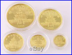 1986 Proof Panda 5 Coin Set China Box COA 1.9 Oz Gold
