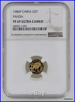 1986P China Proof Gold Panda 100Y 50Y 25Y 10Y 5Y Yuan NGC PF69 Ultra Cameo Set