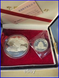 1987 2 Coin Proof Silver Panda Set 1oz silver 10 Yuan & 5oz. Silver 50 Yuan COA