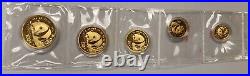 1987 5 Coin Proof China Gold Panda Set Sealed with Original Box & COA