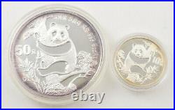 1987 China 10 Yuan & 50 Yuan 1 Oz & 5 Oz. 999 Fine Silver 2 Coin Set 4935