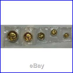 1987 China 5 Coin Panda 999 Gold Proof Bullion Set 1.9 oz in Box with COA