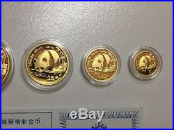 1987 China 999 Gold Panda 5 Coin Proof Set 1 1/2 1/4 1/10 1/20 Oz In Box COA
