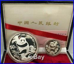 1987 China Silver Panda 2 Coin Proof Set 50 Yuan 10 Yuan 5oz & 1oz with Box & COA