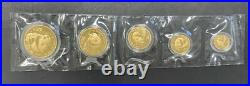 1987-P Chinese 5 Coin Gold Panda Proof Set, Factory Sealed, Mint Box & COA