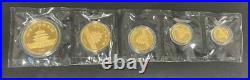 1987-P Chinese 5 Coin Gold Panda Proof Set, Factory Sealed, Mint Box & COA