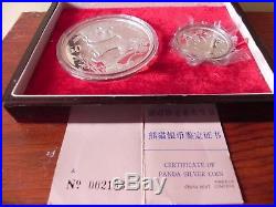 1987 Panda China 2 Coin Silver Proof Set 50 & 10 Yuan. 999 1oz 5oz with COA