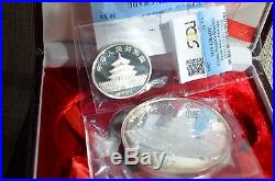 1987 Panda China 2 Coin Silver Proof Set 50 & 10 Yuan. 999 1oz 5oz with COA, authen