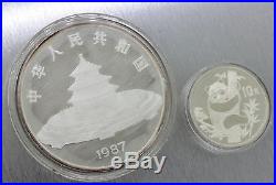 1987 Panda Chinese China Coin Silver Proof Set 50 & 10 Yuan. 999 1oz 5oz with COA