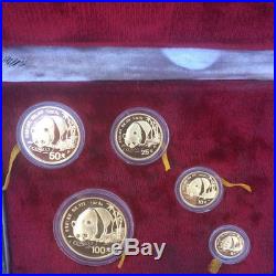 1987 Panda Gold Chinese 5-Coin Set Individually Sealed with Original Box