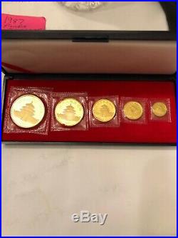 1987 S 1.9oz Chinese Gold Panda 5-Coin Proof Set (Sealed) In Original Packages