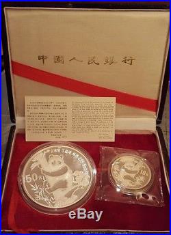1987 Silver China Panda 2 coin Set 50 Yuan & 10 Yuan