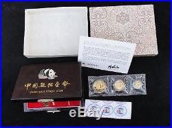 1987-Y Chinese Gold Panda 3 Fractional. 999 Gold Proof Coins Set Sealed COA BOX