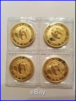1988 1/4 oz Chinese Gold Panda 25 Yuan BU (Sealed) Set of 4 coins