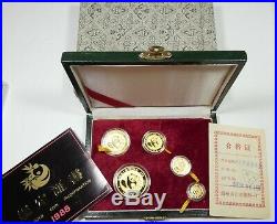 1988 CHINA Panda 5 Coin GOLD Proof Set Boxes and COA # 2779 of 10K