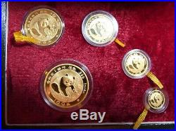 1988 CHINA Panda 5 Coin GOLD Proof Set Boxes and COA # 2779 of 10K