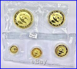 1988 China 5-Coin Gold Panda Proof Set GEM Original Box & Mint Sealed Plastic