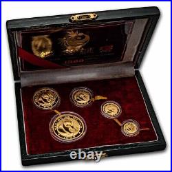 1988 China 5-Coin Gold Panda Proof Set (withBox & COA)