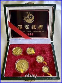 1988 China Gold Panda 5 Coin Proof Set. OGP Box & COA. Ships Free