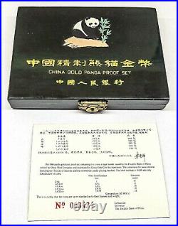 1988 China Panda Gold Proof Coin Set 1.9 ozt 5 Gold Coins with COA & Box 3424