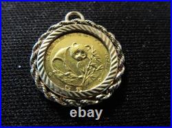 1988 Chinese Panda 5 Yuan Gold Coin. 999 Fine with a Gold Bezel Set Pendant