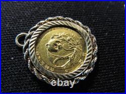 1988 Chinese Panda 5 Yuan Gold Coin. 999 Fine with a Gold Bezel Set Pendant