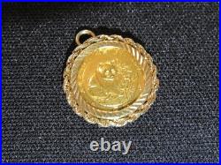 1988 Chinese Panda 5 Yuan Gold Coin. 999 Fine with a Gold Bezel Set Pendant