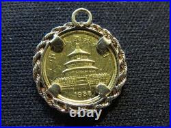 1988 Chinese Panda 5 Yuan Gold Coin. 999 Fine with a Gold Bezel Set Pendant