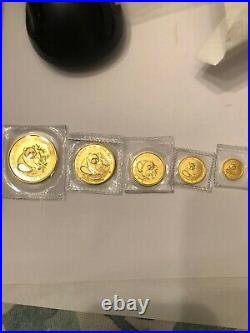 1988 P 1.9 oz Chinese Gold Panda 5-Coin Proof Set (Sealed) In Original Packages