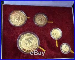 1988 Proof Panda 5 Coin Set China With Box & COA 1.9 Oz Gold (Q13)