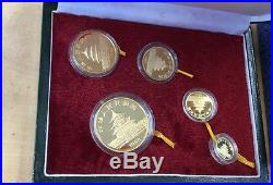 1988 Proof Panda 5 Coin Set China With Box & COA 1.9 Oz Gold (Q13)