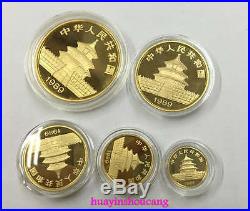 1989 1.9oz China Gold Panda Proof Set-5 coins! With Original Box And CoA