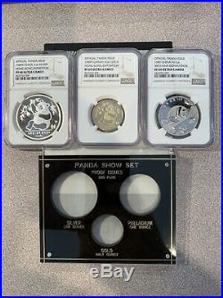 1989 3 Coin Panda Set, 1 Oz. Palladium, 1/2 Oz. Gold, 1 Oz. Silver NGC-Pr 69/68