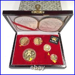 1989 CHINESE 5-COIN GOLD PANDA PROOF SET COMPLETE OGP WithCOA IN MINT CONDITION