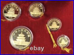 1989 CHINESE 5-COIN GOLD PANDA PROOF SET COMPLETE OGP WithCOA IN MINT CONDITION