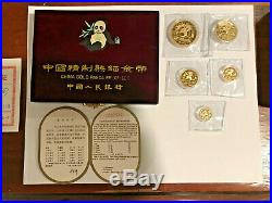 1989 China 1.90 Oz Gold Panda 5-coin Proof Set Original Box & Coa Free Shipping