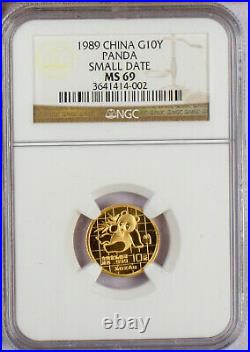 1989 China 5 Coin Set Small Date Gold Panda NGC MS69