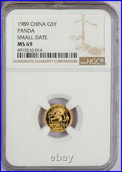 1989 China 5 Coin Set Small Date Gold Panda NGC MS69
