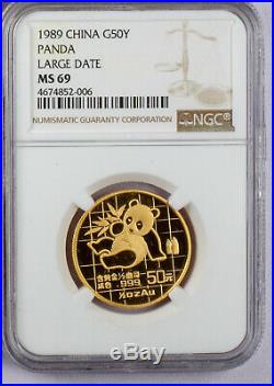 1989 China Gold Panda Large Date 5 Coin Set Ngc Ms 69