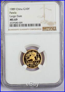 1989 China Gold Panda Large Date 5 Coin Set Ngc Ms 69