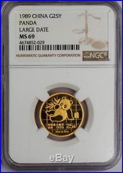 1989 China Gold Panda Large Date 5-coin set NGC MS69 #4929