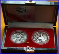 1989 China Silver Panda 1oz. 999 Silver Coin 2 Coin Set PF & BU in Box