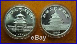 1989 China Silver Panda 1oz. 999 Silver Coin 2 Coin Set PF & BU in Box