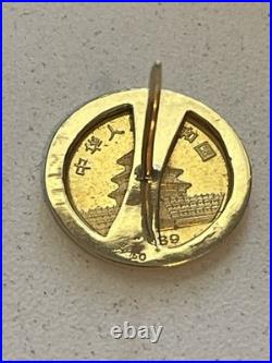 1989 PANDA COIN TIE TACK/LAPEL PIN. 999 24k GOLD COIN SET IN 18K GOLD
