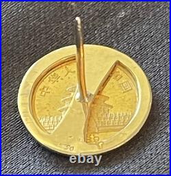 1989 PANDA COIN TIE TACK/LAPEL PIN. 999 24k GOLD COIN SET IN 18K GOLD