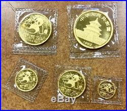 1989 PRC China Panda 5 Coin Set SEALED Uncirculated in red case 1.90oz GOLD